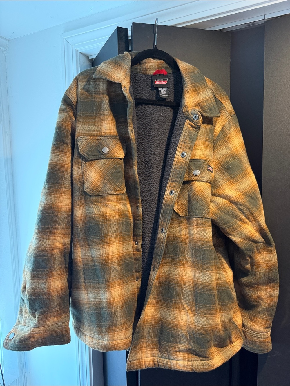 Dickies Olive & Tan Plaid Sherpa Shirt Jacket